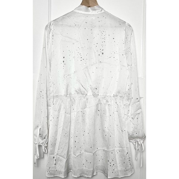 NWT AVEC FILLES Metallic Abstract Print Long Sleeve Tie Neck Ruffle Cuff Dress M - Picture 6 of 8